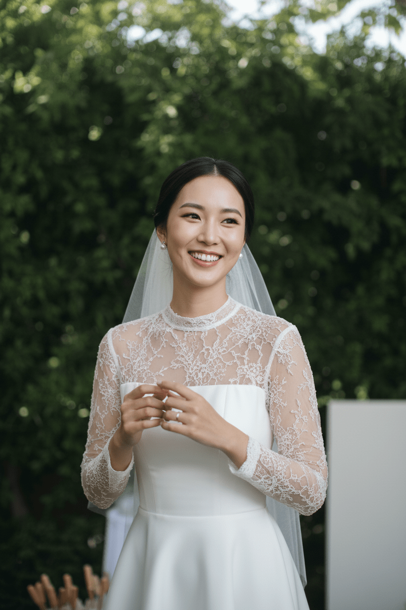 ชุดแต่งงานแขนยาว vs แขนกุดแบบไหนเหมาะกับคุณ? (พรางแขนดูผอมถ่ายรูปสวยเลือกแล้วไม่พลาด)