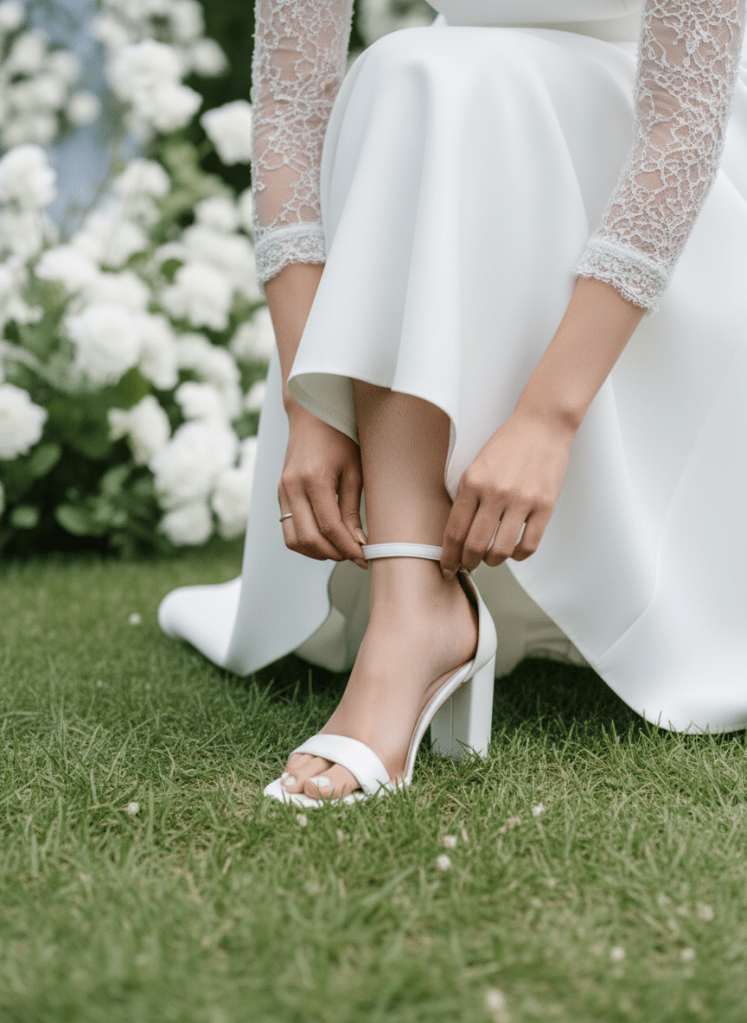 รองเท้า Block heels เจ้าสาวใส่เดินบนสนามหญ้าไม่จมดิน
รองเท้า Kitten heels สำหรับเจ้าสาวงานแต่งกลางแจ้ง
รองเท้าผ้าใบเจ้าสาวสีขาวสำหรับงานแต่งในสวน