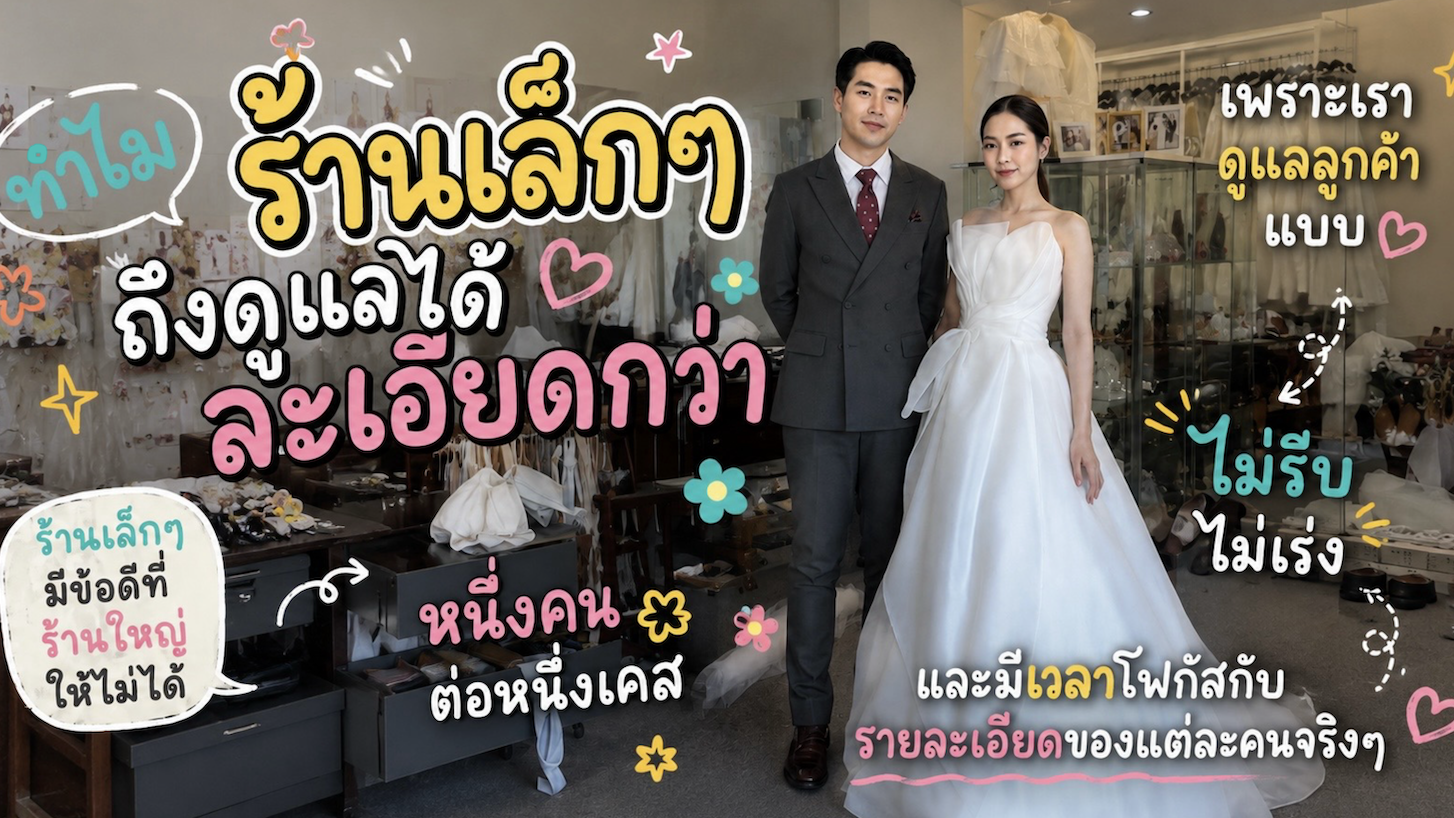 ที่ปรึกษาด้านชุดแต่งงานกำลังดูแลเจ้าสาวอย่างใส่ใจในร้านขนาดเล็ก